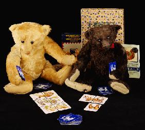 A Steiff White Plush Covered Teddy Bear, Circa 1910,  With A Rare Black Stieff Teddy Bear, Circa 191