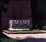 Ancient sarcophagus decorated in high relief and set in the gardens, from the collection of Cardinal