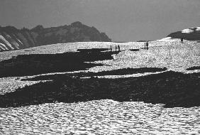 Crossing mahagunas pass on way to Amarnath caves (b/w photo) 