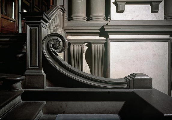 Entrance Hall, detail of staircase designed by Michelangelo Buonarroti (1475-1564) in 1524-34 and co de 