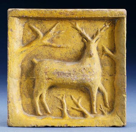 Glazed Earthenware Brick, With A Molded Decoration In The Form Of A Deer And Branches de 