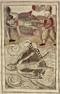 MS. Laur. Med. Palat. 220 f.447 The bodies of Montezuma and Itzquauhtzin are cast out of the palace de 