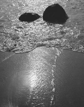 Rock in sea water view around Mumbai and Porbandar area of Gujarat (b/w photo) 