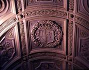 Stucco ceiling vault decoration on the stairs depicting the Chigi family coats of arms, c.1510 (phot