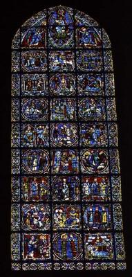 The Nativity and related scenes, lancet window in the west facade, 12th century (stained glass) (det de 