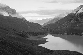 Unknown high altitude lake above Pahalgam (b/w photo) 