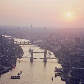 View of the River Thames featuring Tower Bridge, looking West