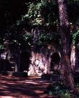 View of a garden walkway with niches, grottos and antique statues, designed by Giacomo Vignola (1507