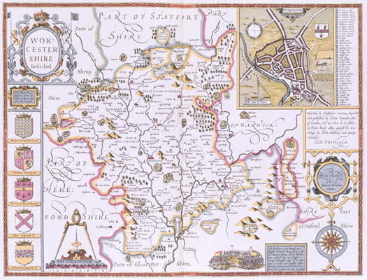 Worchestershire, engraved by Jodocus Hondius (1563-1612) from John Speed's 'Theatre of the Empire of de 