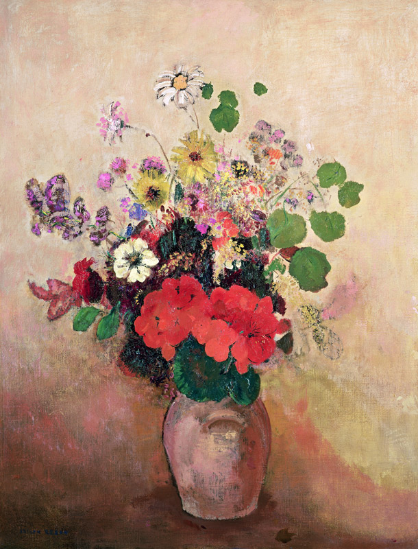 Vase of Flowers - Odilon Redon en reproducción impresa o copia al óleo  sobre lienzo.