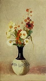 Flowers in black white ceramic vase de Odilon Redon