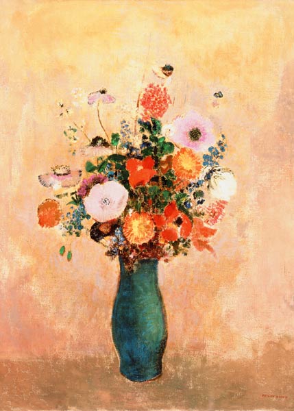 Game flowers in green vase de Odilon Redon