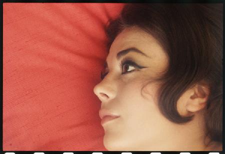 Natalie Wood at home with head on pillow