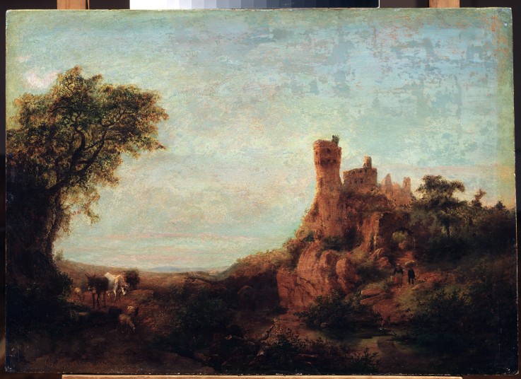 Landscape with a castle de Oswald Achenbach