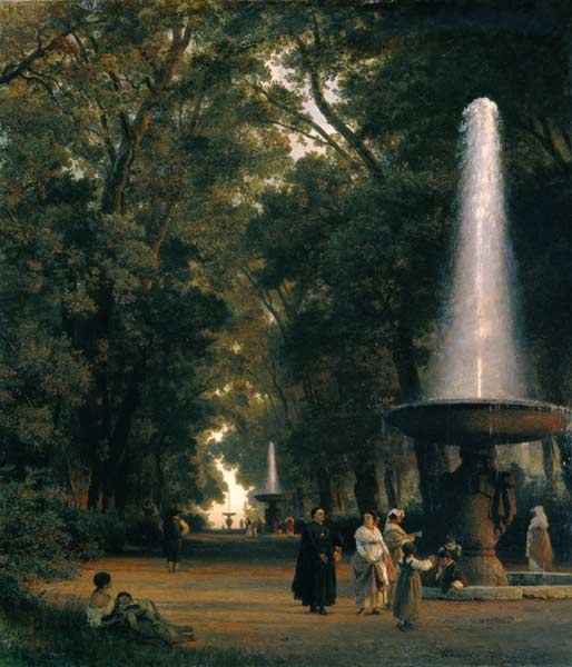 Parklandschaft mit Springbrunnen. de Oswald Achenbach