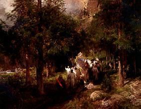 Procession in the larch woods. de Oswald Achenbach
