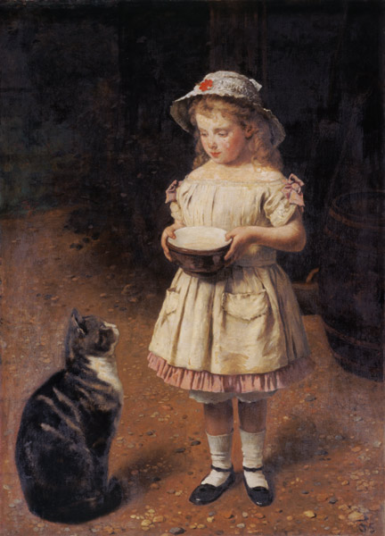 Fair-haired girl with cat de Otto Franz Scholderer