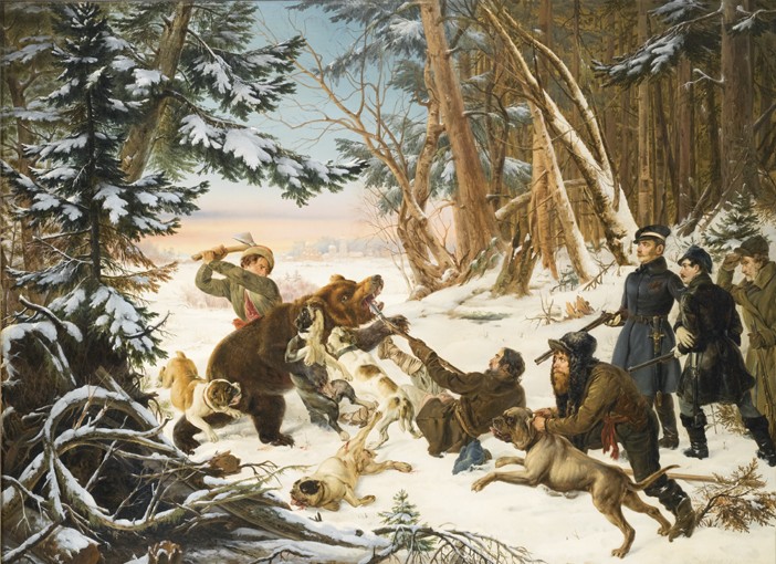 The Tsarevich Alexander Nikolaevich on a Bear hunt on the Outskirts a Moscow de Otto Grashof