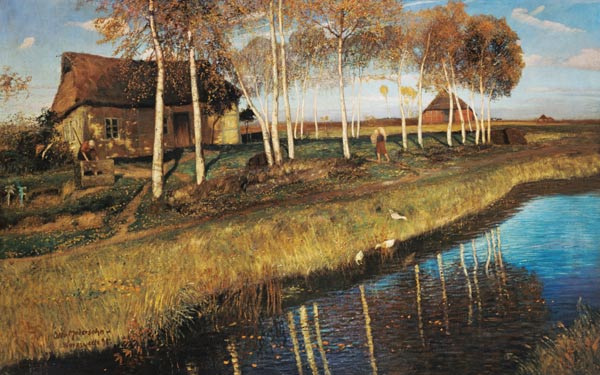 Autumn morning at the bog channel de Otto Modersohn