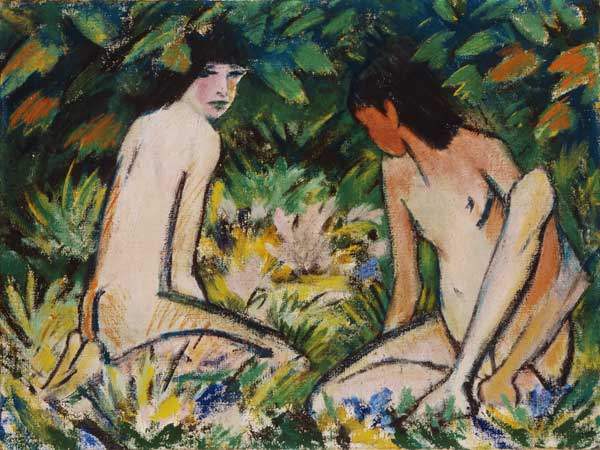 Two girls in the greenery de Otto Mueller