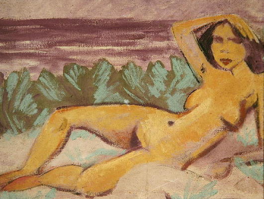 Reclining Nude, c.1914 (oil on canvas) (see 178118 for recto) de Otto Mueller