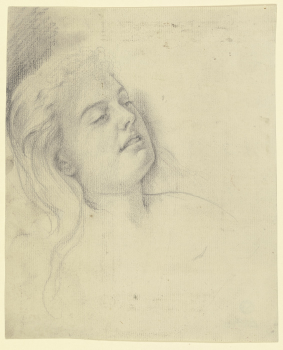 Kopf einer lagernden jungen Frau de Otto Scholderer