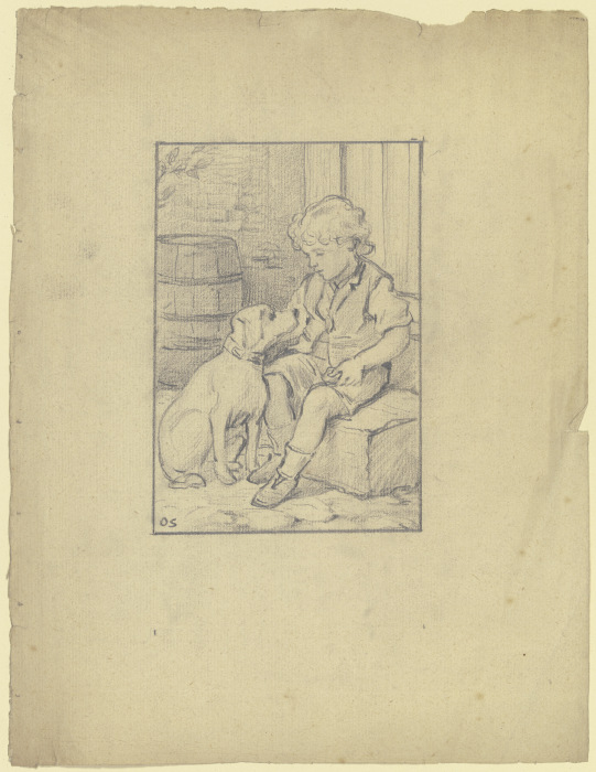 Sitzender Knabe mit sitzendem Hund de Otto Scholderer