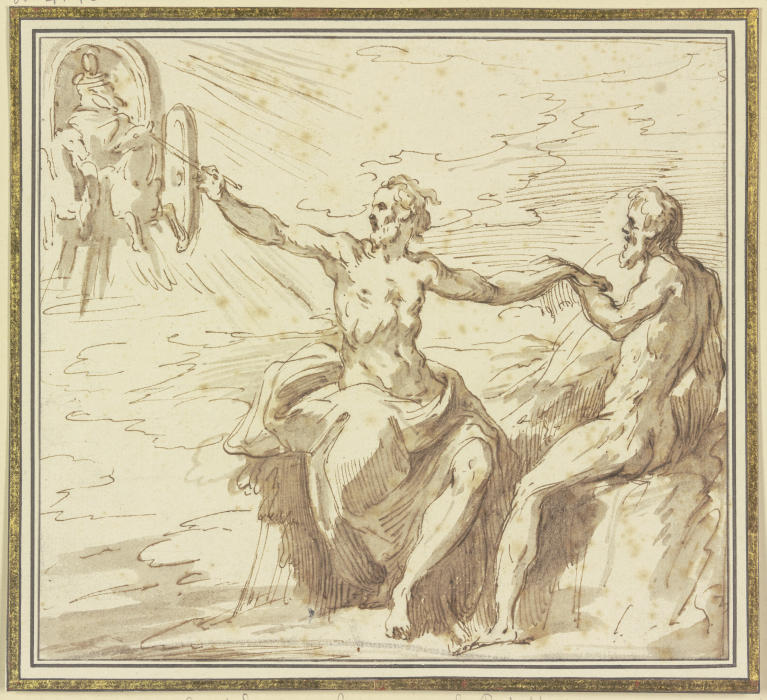 Prometheus holt das Feuer vom Sonnenwagen und belebt den Menschen de Paolo Farinati