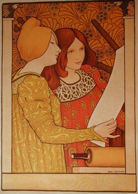 Two girls with a printing press de Paul Berthon