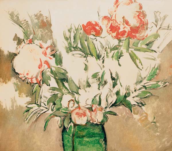 Peonies in a green jug de Paul Cézanne