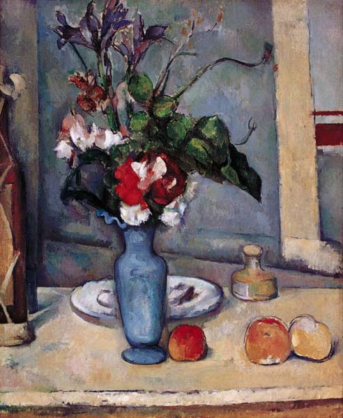 The blue vase - Paul Cézanne en reproducción impresa o copia al óleo sobre  lienzo.