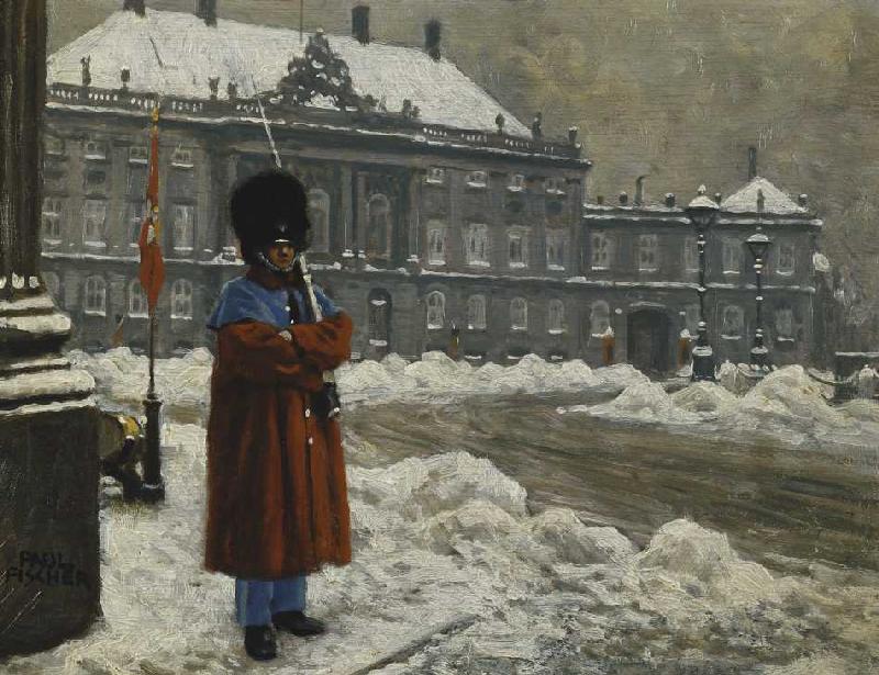 Ein Leibwächter vor dem Schloß Amalienborg in Kopenhagen. de Paul Fischer