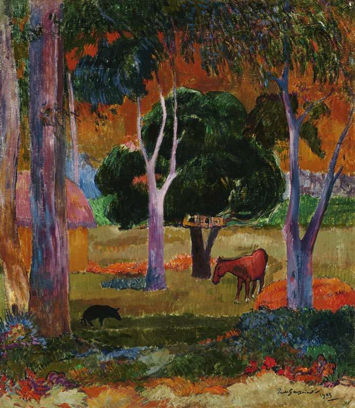 Hiva Oa (Landscape with a Pig and a Horse) de Paul Gauguin