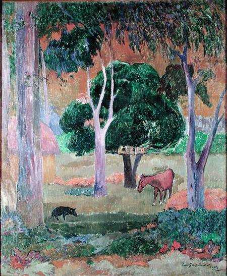 Dominican Landscape or, Landscape with a Pig and Horse de Paul Gauguin
