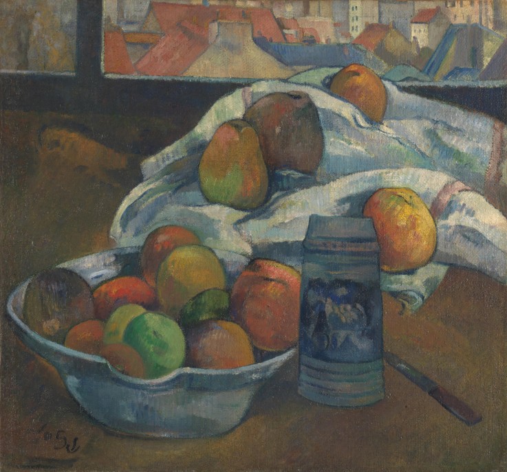 Bowl of Fruit and Tankard before a Window de Paul Gauguin