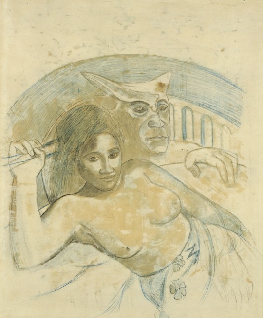 Tahitian Woman with Evil Spirit de Paul Gauguin