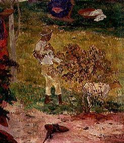 Negro boy with goat on Tahiti. (detail from Conver