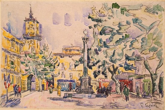 Square of the Hotel de Ville in Aix-en-Provence (pen & ink with w/c and gouache on paper) de Paul Signac