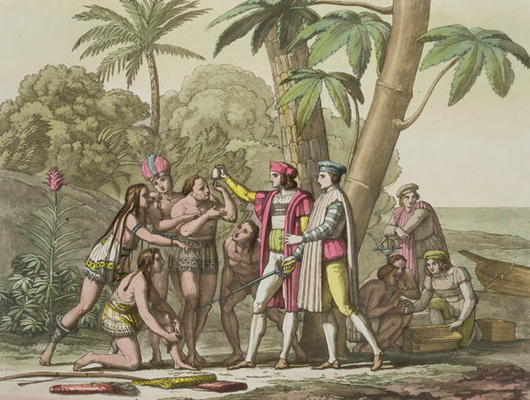 Christopher Columbus (1451-1506) with Native Americans, from 'Le Costume Ancien et Moderne', Volume de Pelagio Palaggi