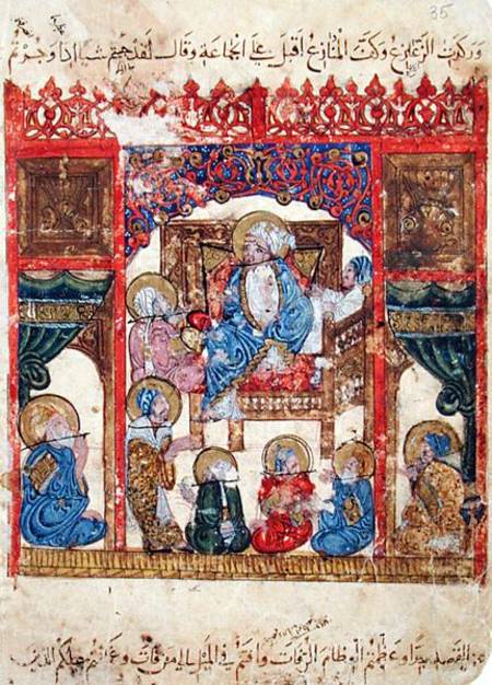 Ms c-23 f.16b Literary Meeting, from 'The Maqamat' (The Meetings) by Al-Hariri (1054-1121) de Persian School