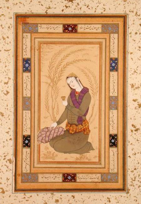 Seated youth holding a cup, from the Large Clive Album de Persian School