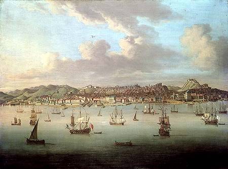 The British Fleet Sailing into Lisbon Harbour de Peter Monamy