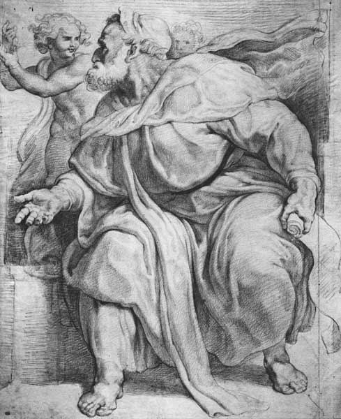The Prophet Ezekiel, after Michangelo Buonarroti (pierre noire & red chalk on paper) de Peter Paul Rubens