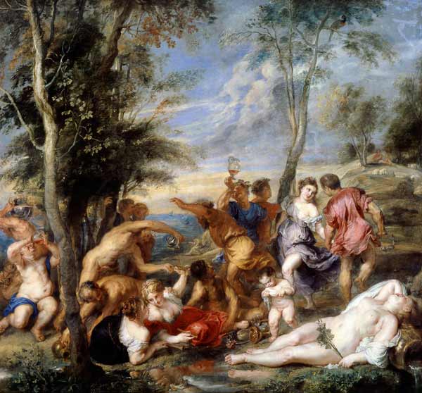The Andrians, a free copy after Titian de Peter Paul Rubens