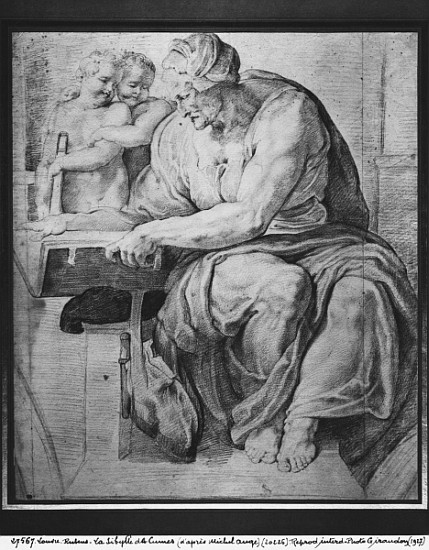 The Cumaean Sibyl, after Michangelo Buonarroti (1475-1564) (pierre noire & red chalk on paper) de Peter Paul Rubens