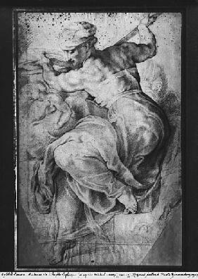 The Libyan Sibyl, after Michangelo Buonarroti (pierre noire & red chalk on paper)