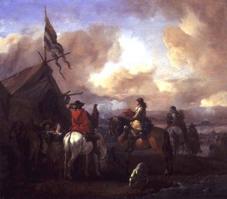 Cavalrymen in a Military Encampment (panel) de Philips Wouverman