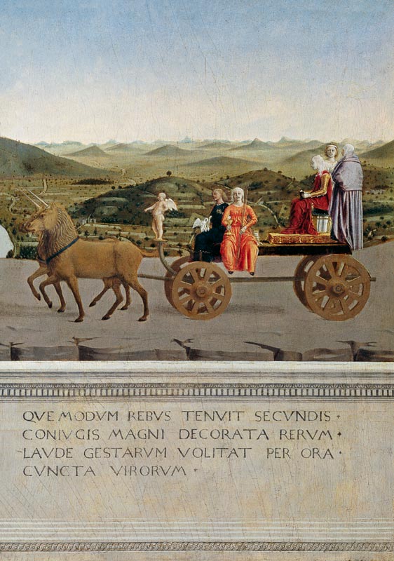 Von zwei Einhörnern gezog. Triumphwagen. Rückseite des Portraits von F.da Montef de Piero della Francesca