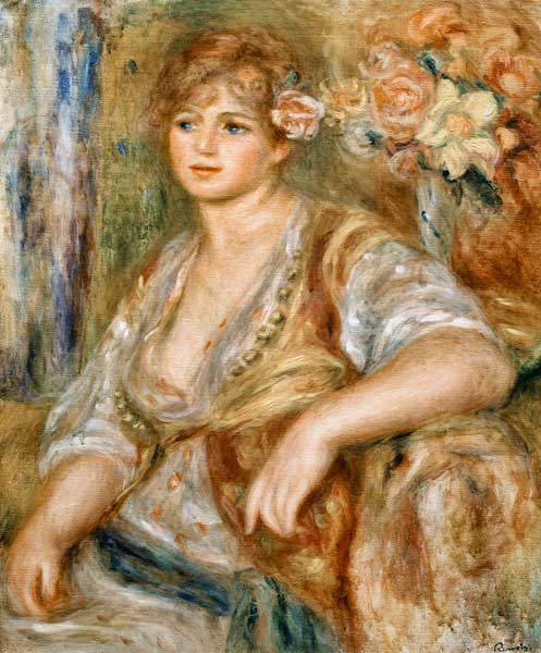Fair-haired woman with rose in the hair de Pierre-Auguste Renoir