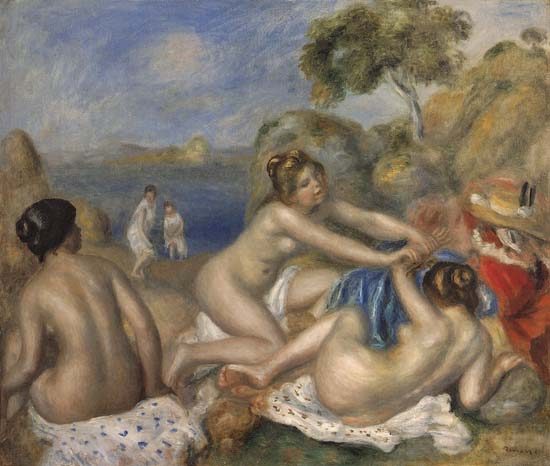 Three girls taking a bath de Pierre-Auguste Renoir